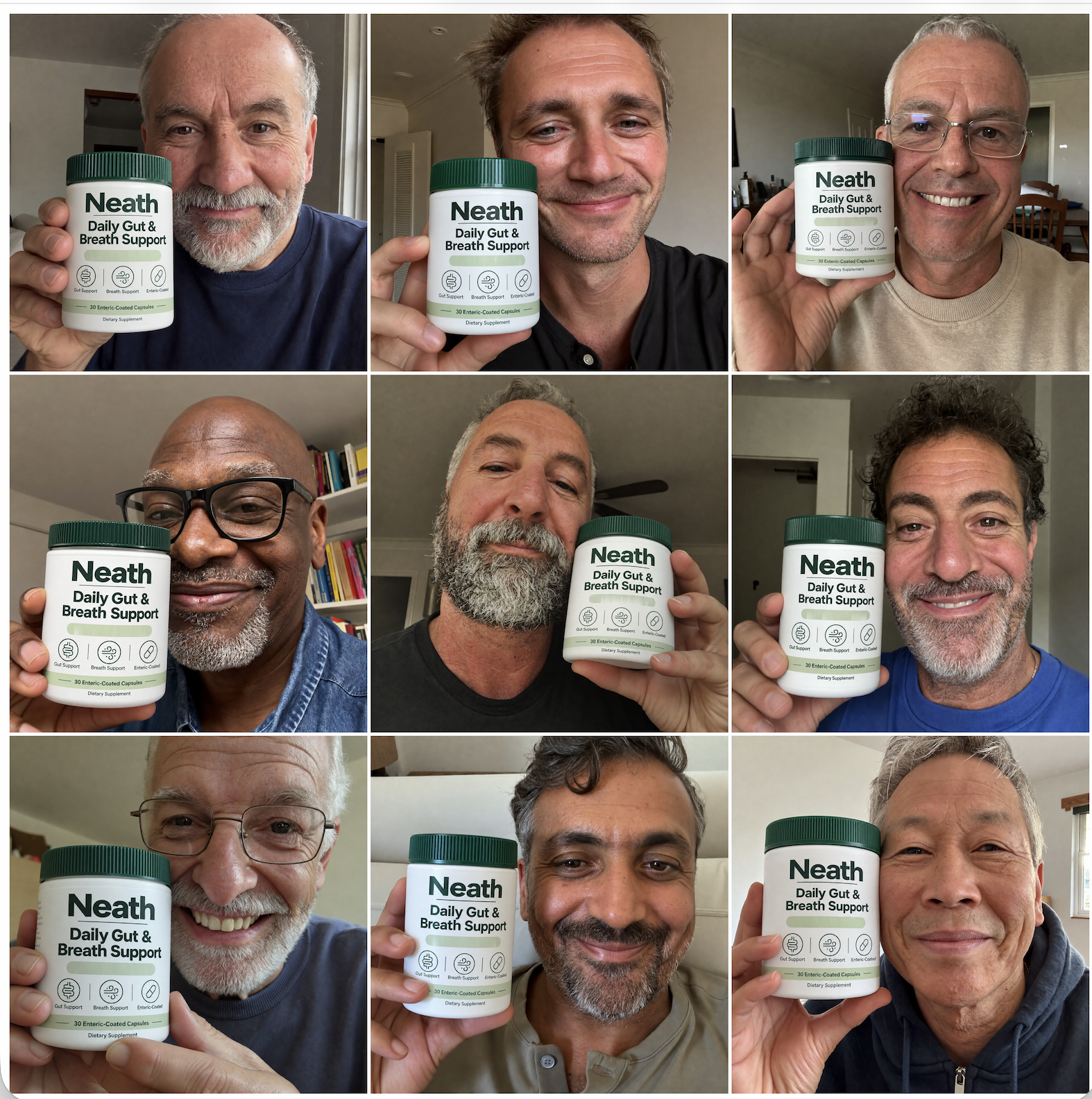 Nine men holding Neath tubs in a three-by-three photo collage