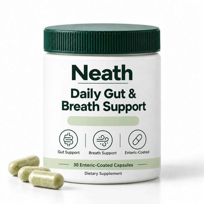 Neath Daily Gut and Breath Support jar with capsules